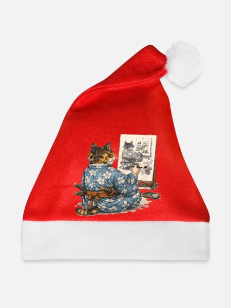 Samurai-Katzen-Malerei Sumi-e Ukiyo-e Kunst - Weihnachtsmütze - Rot