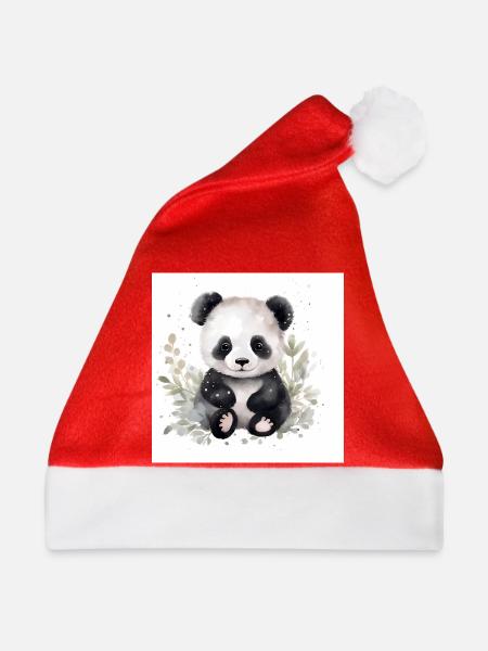 Panda Kuschelfreund im Aquarell - Weihnachtsmütze - Rot