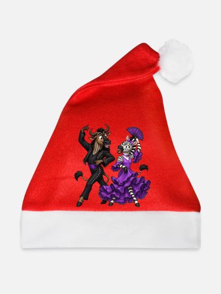 Gnu und Zebra im temperamentvollen Flamenco - Weihnachtsmütze - Rot
