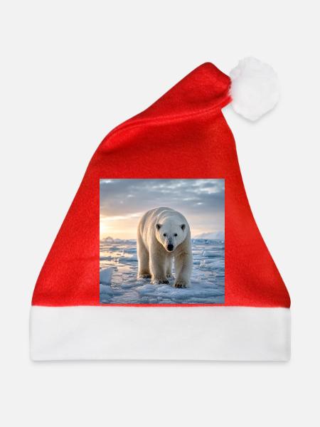 Arktischer Eisbär auf Eis - Weihnachtsmütze - Rot