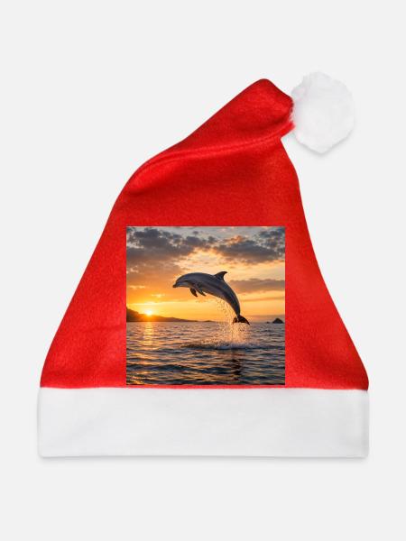 Delfin bei Sonnenuntergang - Weihnachtsmütze - Rot