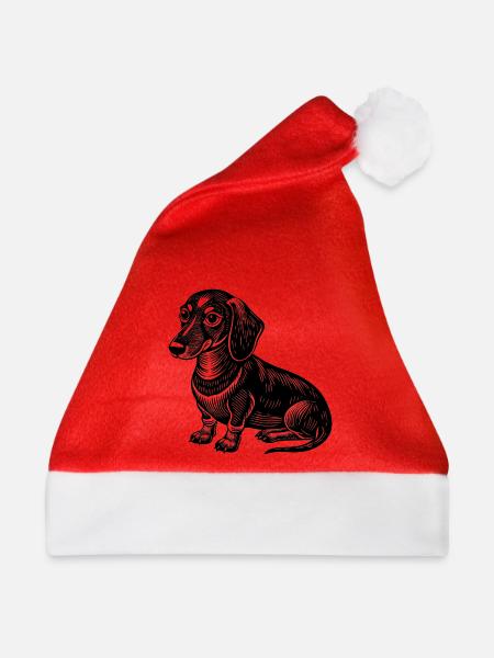 Dackel sitzt - Weihnachtsmütze - Rot