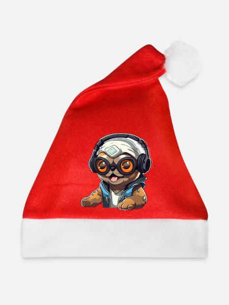 Gamer-Panda mit Headset - Weihnachtsmütze - Rot