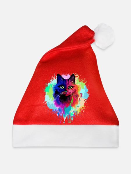 Katzen-Psychedelische Trip-Farbflecken - Weihnachtsmütze - Rot