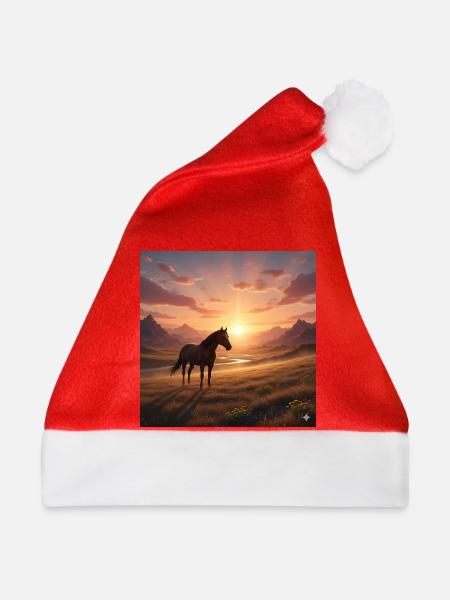 Sonnenuntergangs-Pferd im Bergtal - Weihnachtsmütze - Rot