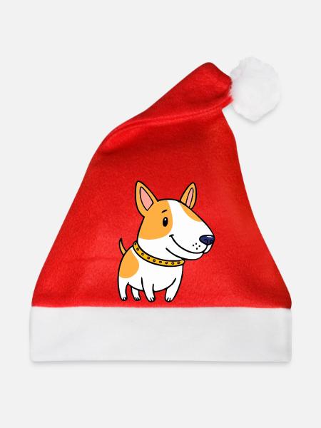 Terri ein Bullterrier-Welpe (Chibi-Comic) - Weihnachtsmütze - Rot