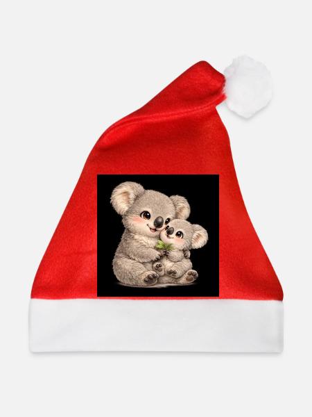 Mama Koala mit ihrem Baby - Weihnachtsmütze - Rot