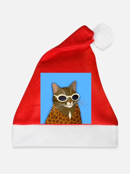 Getigerte Katze in Leopardenmuster - Weihnachtsmütze - Rot