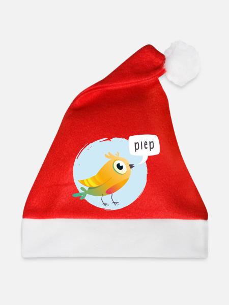 Bunter Vogel mit Piepsprechblase - Weihnachtsmütze - Rot