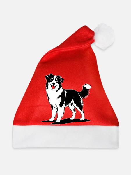 Australian Shepherd schwarzweiß - Weihnachtsmütze - Rot