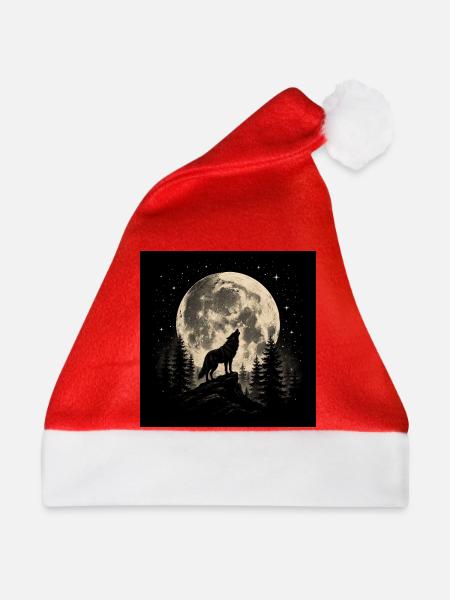 Mondwolf im Nachtwald - Weihnachtsmütze - Rot