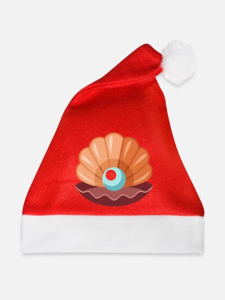 Muschel mit Perle - Weihnachtsmütze - Rot