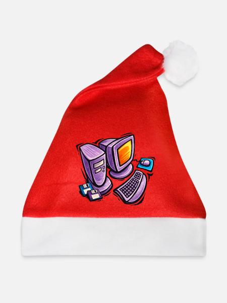 Retro-Computer-Skizze in Lila - Weihnachtsmütze - Rot