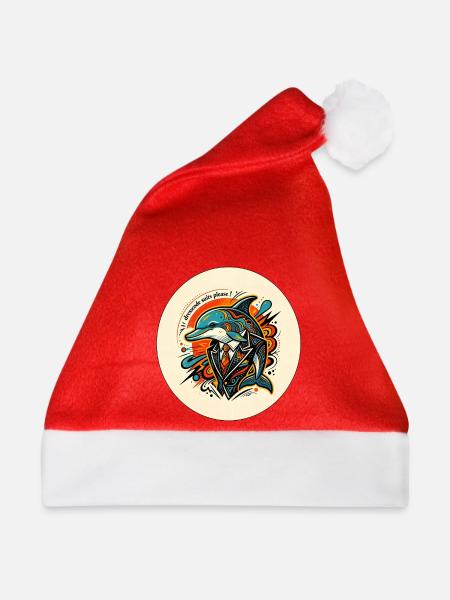 Dresscode: Anzug – Eleganter Pop-Art-Delfin - Weihnachtsmütze - Rot - Vorne