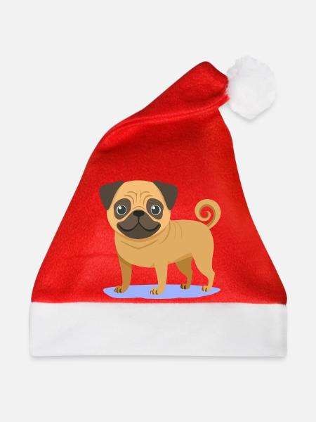 Kleiner Mops (Comic) - Weihnachtsmütze - Rot