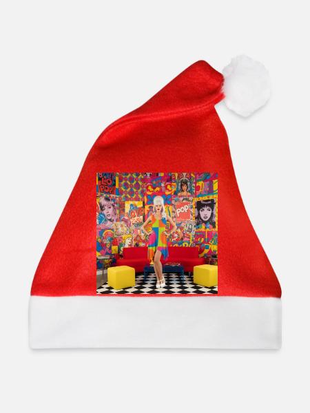 Lebendiges Pop-Art-Regenbogenkleid - Weihnachtsmütze - Rot