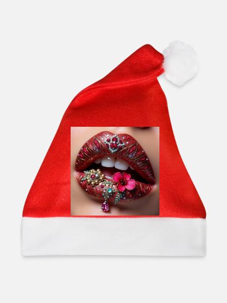 Vergoldeter Lippenschmuck blüht - Weihnachtsmütze - Rot