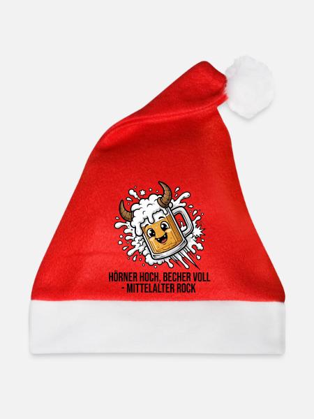 Bierkrug mit Hörnern Mittelalter-Rock - Weihnachtsmütze - Rot