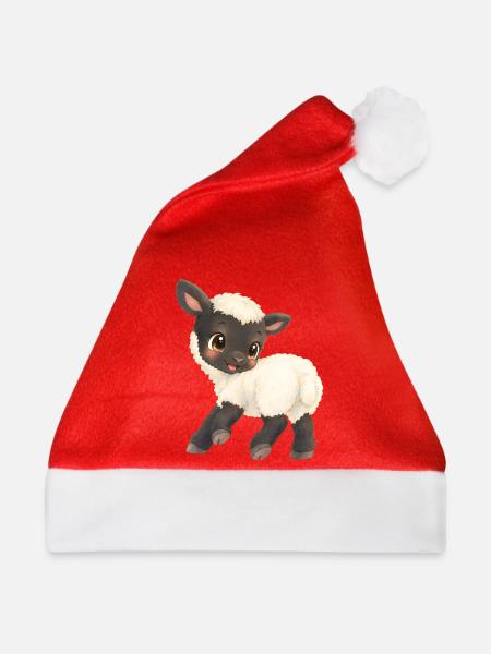 Schaf - Niedliches Lämmchen Cartoon - Weihnachtsmütze - Rot - Vorne