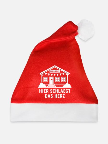 Hier schlägt das Herz Clubhaus Vereinsheim T-Shirt - Weihnachtsmütze - Rot - Vorne