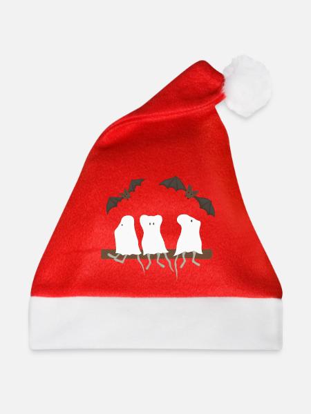 Mäuse-Geistertrio am Ast - Weihnachtsmütze - Rot