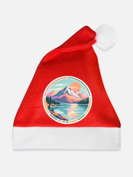 Bergsee Sonnenuntergang Sticker - Weihnachtsmütze - Rot - Vorne