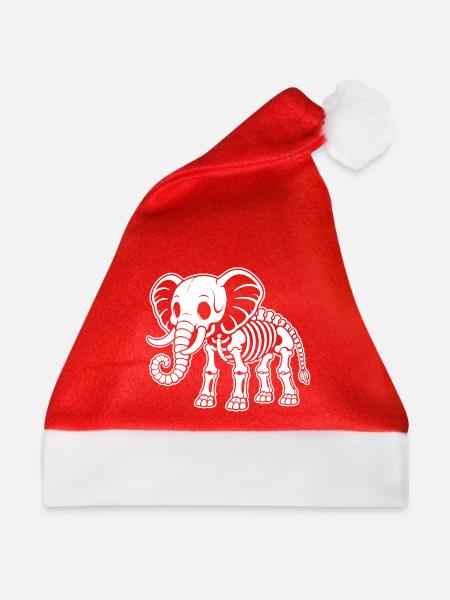Süßes Skelett Elefant Rüssel Stoßzähne Cartoon - Weihnachtsmütze - Rot - Vorne