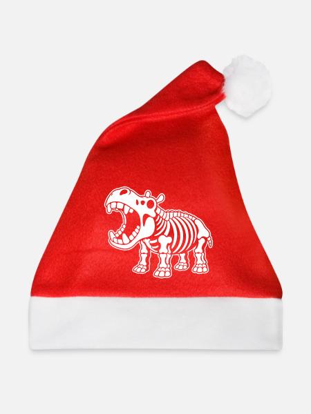 Süßes Skelett Nilpferd Flusspferd Cartoon Shirt - Weihnachtsmütze - Rot - Vorne