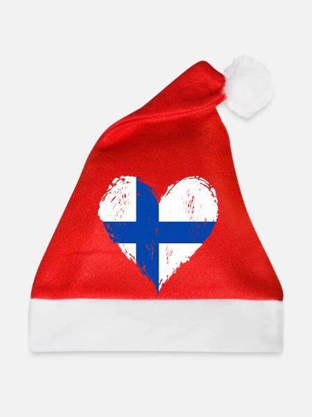 Finnland Herzflagge Grunge - Weihnachtsmütze - Rot - Vorne