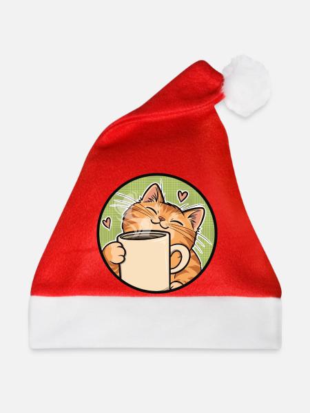 Cozy Cat Coffee Heart Illustration - Weihnachtsmütze - Rot