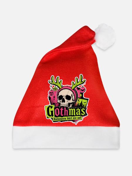 Gothmas Halloween hört nie auf Totenkopf Shirt - Weihnachtsmütze - Rot - Vorne