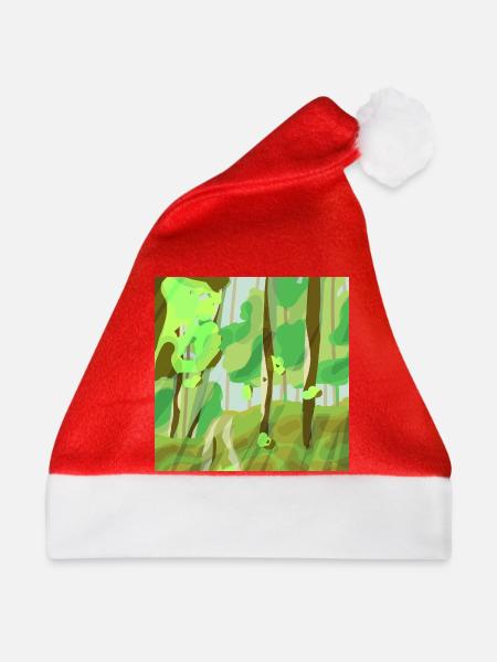 Waldlandschaft in Grüntönen - Weihnachtsmütze - Rot