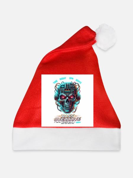 Bass Overdrive // 150 BPM Cyberpunk Skull - Weihnachtsmütze - Rot - Vorne