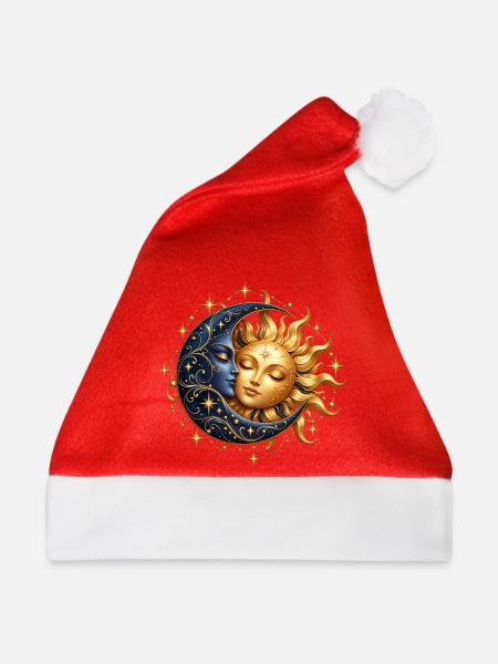 Himmlischer Mond und Sonne - Weihnachtsmütze - Rot