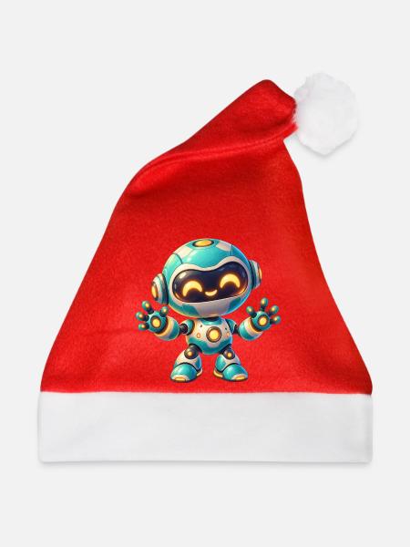 Fröhlicher Tech-Roboter Cartoon - Weihnachtsmütze - Rot