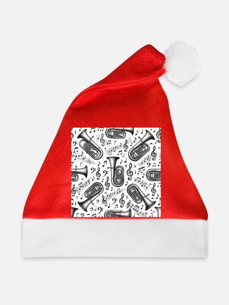 Tuba Noten und Musik Ornamente für Tubisten - Weihnachtsmütze - Rot - Vorne