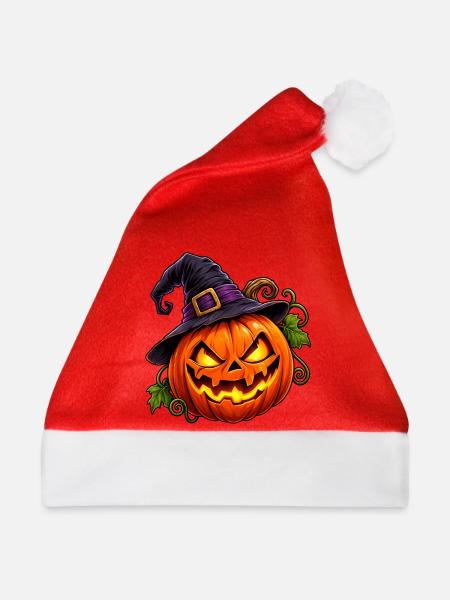 Kürbis mit Hexenhut Halloween Motiv - Weihnachtsmütze - Rot