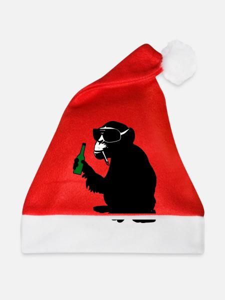 monkey with beer bottle - Weihnachtsmütze - Rot