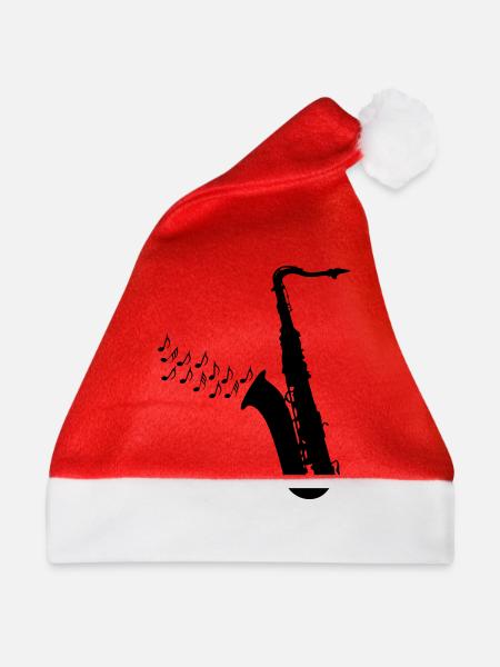 Saxofon mit Musiknoten - Weihnachtsmütze - Rot - Vorne