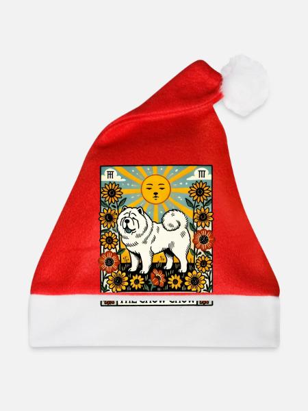 Die Chow Chow Dog Tarotkarte - Weihnachtsmütze - Rot