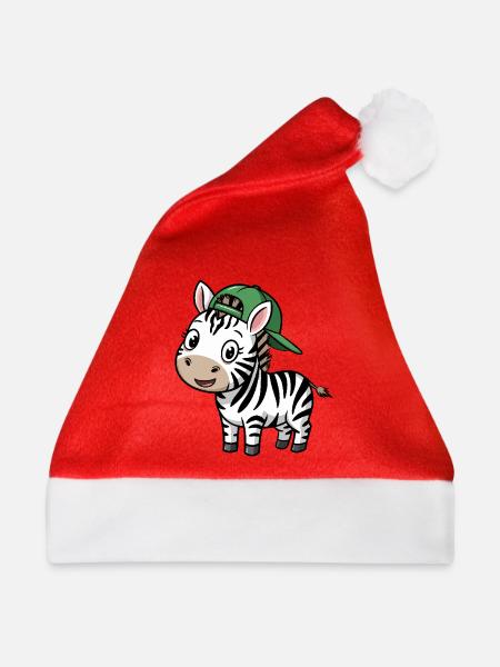 Süßes Zebra mit Mütze - Weihnachtsmütze - Rot