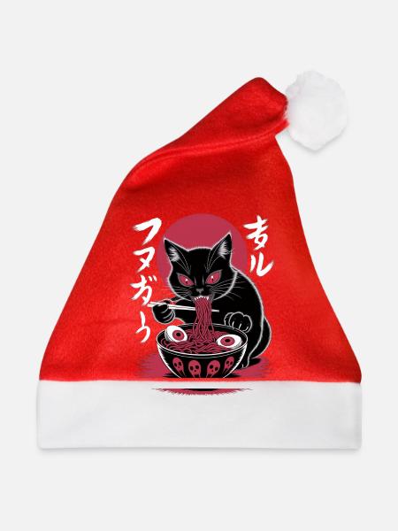 Kawaii Katze Ramen Nudeln Anime Katze - Weihnachtsmütze - Rot - Vorne