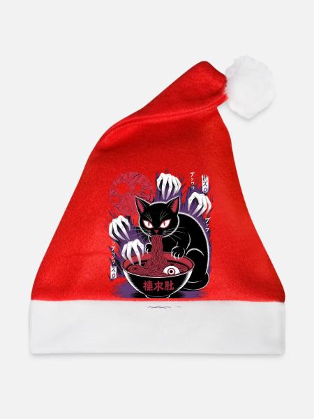 Kawaii Katze Ramen Nudeln Anime Katze - Weihnachtsmütze - Rot - Vorne