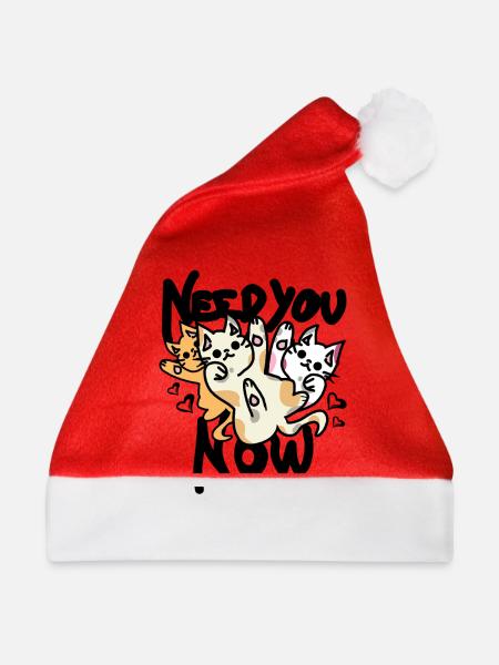 Katzen spruch mit herzen - Weihnachtsmütze - Rot