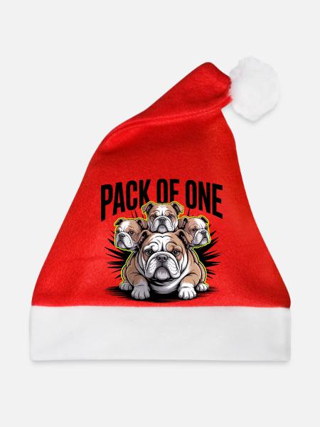 Packung mit einer Bulldogge - Weihnachtsmütze - Rot
