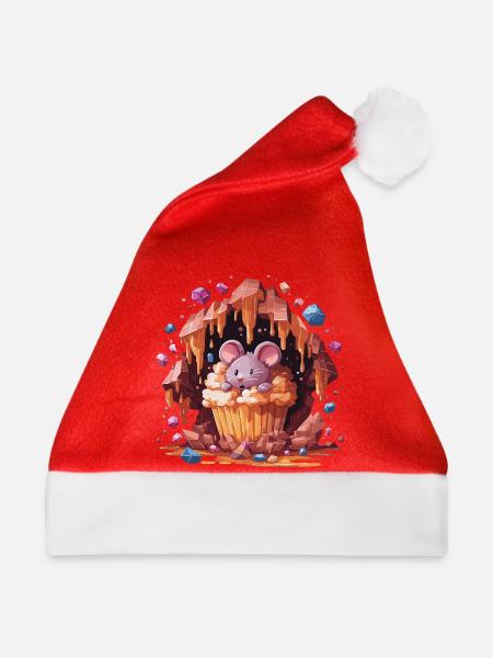 Maus im Kristallcupcake - Weihnachtsmütze - Rot