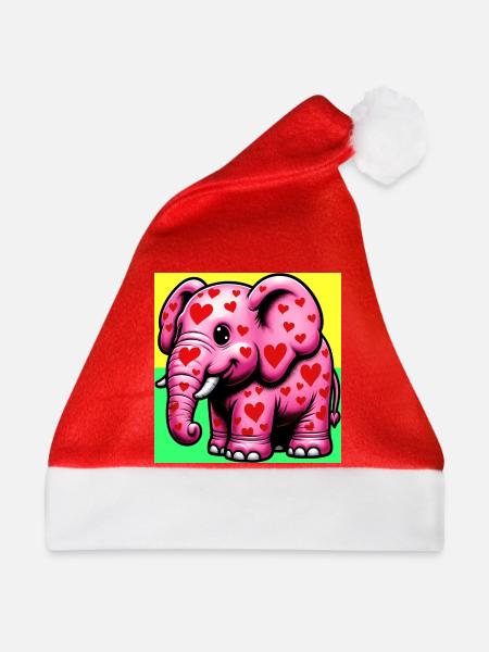 Elefant mit Herz und Herzen - Weihnachtsmütze - Rot