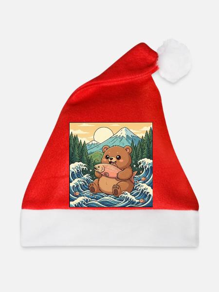 Kawaii Bär Lachs - Weihnachtsmütze - Rot