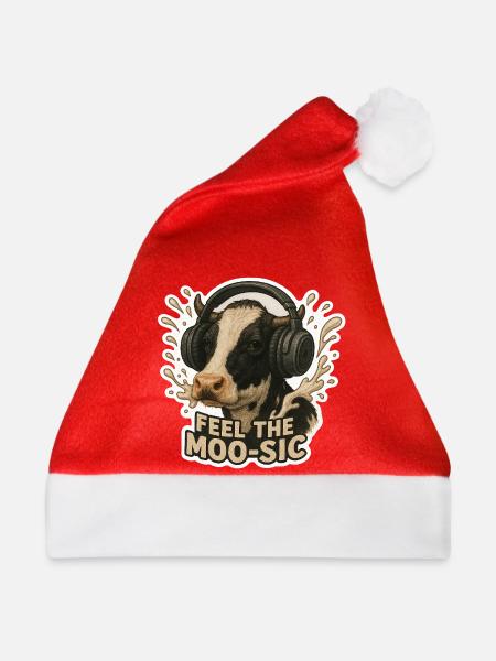 Feel the Moo-sic – Lustige Musik Kuh mit Kopfhörer - Weihnachtsmütze - Rot