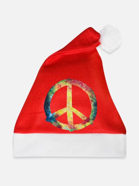 Bunter Peace-Zeichen Tie-Dye - Weihnachtsmütze - Rot